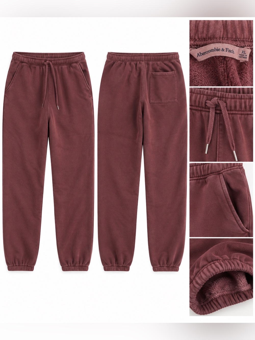 Abercrombie & Fitch Men’s XL Burgundy Garment-Dyed Classic Sweatpants